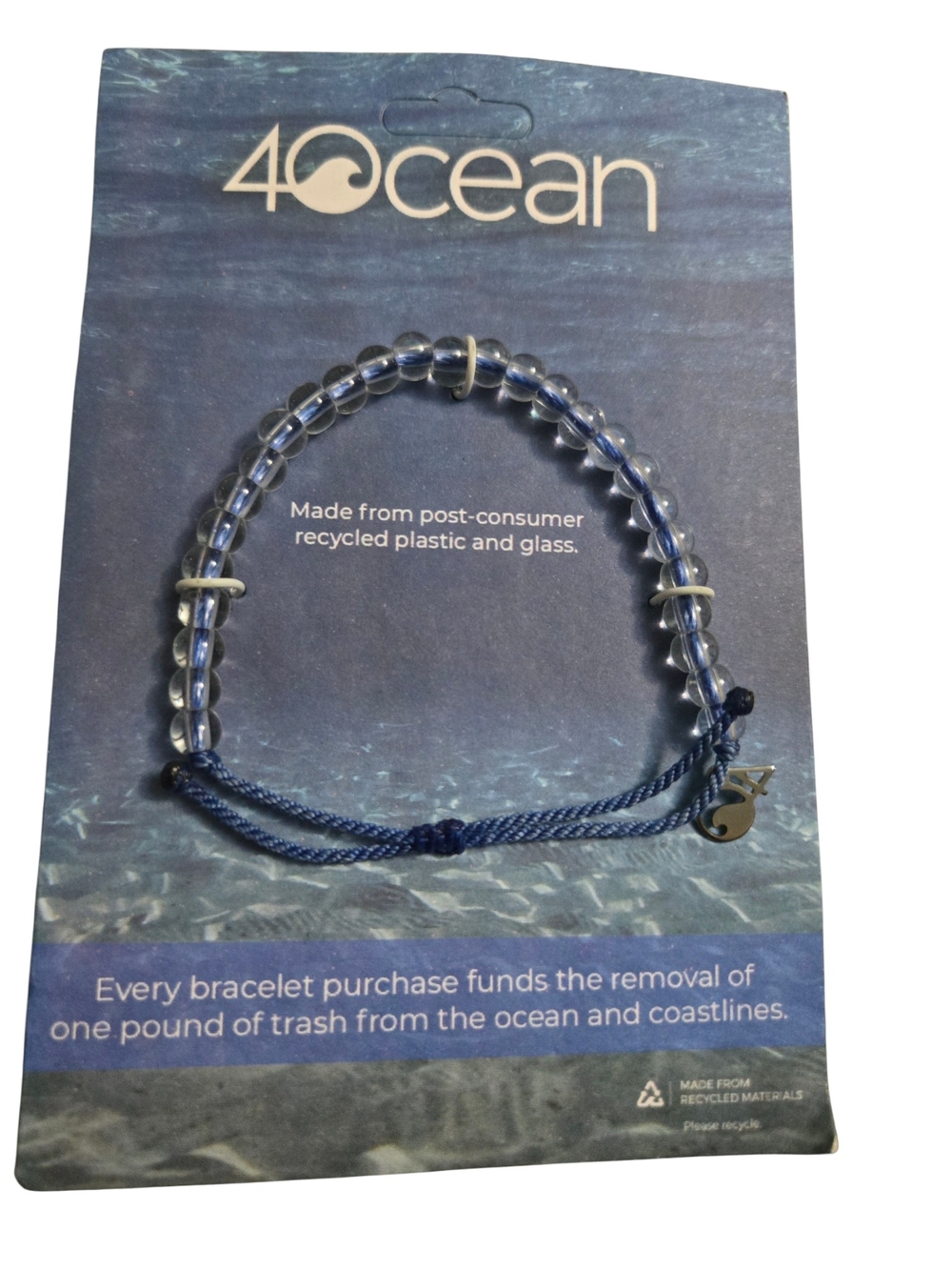 4ocean Clear Beaded Bracelet with Blue Cord